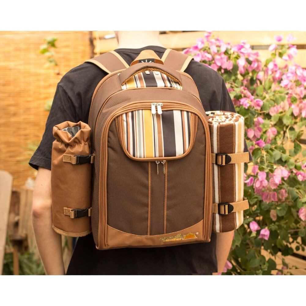 Picnic Backpack Bag for 4 Person with Cooler Compartment,Wine Bag, Picnic Blanke - Picture 2 of 9